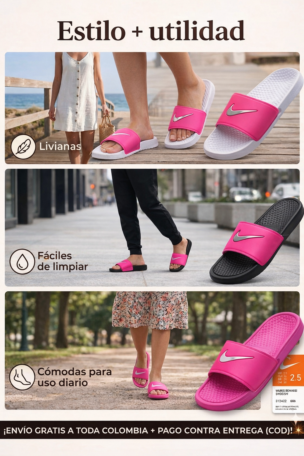 Sandalias tipo Benassi antideslizantes con confort EVA